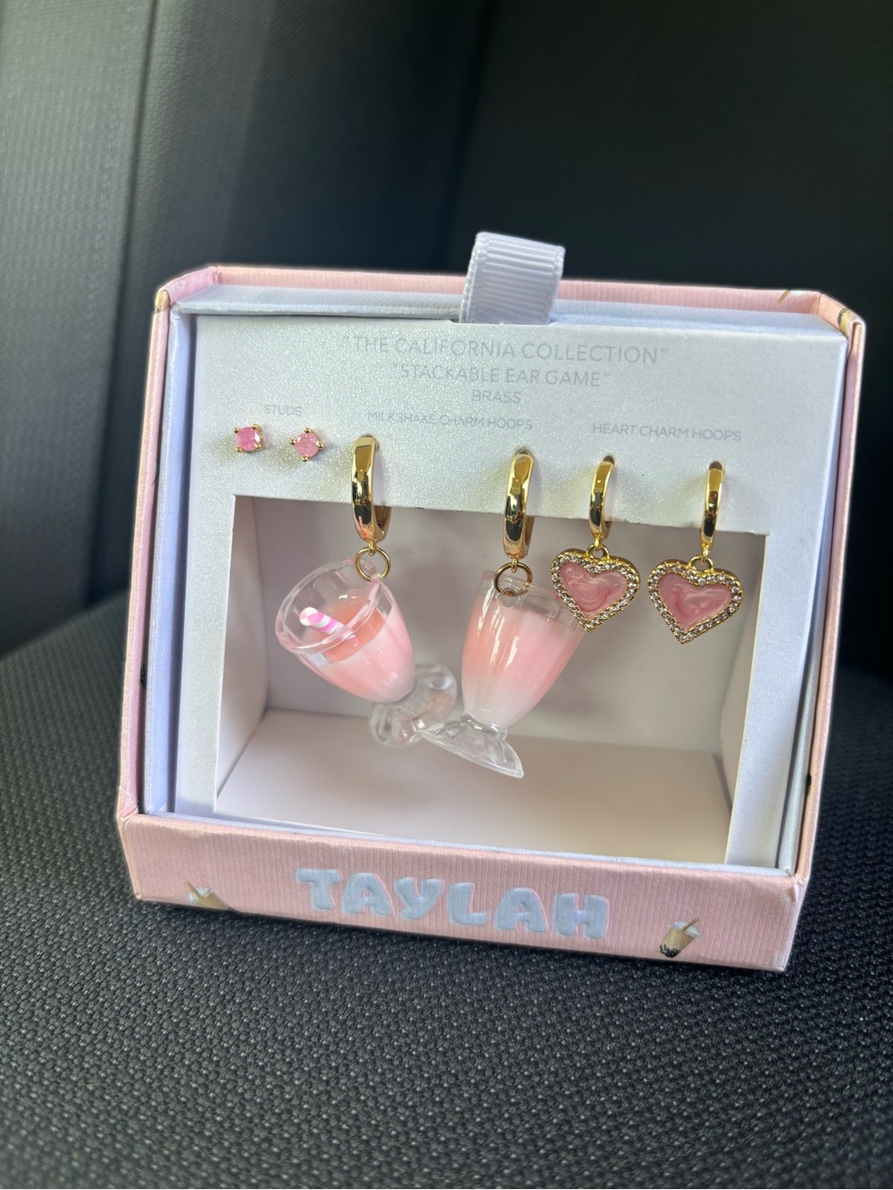 Milkshake/Pink Drink & Heart Charm Earring Set
